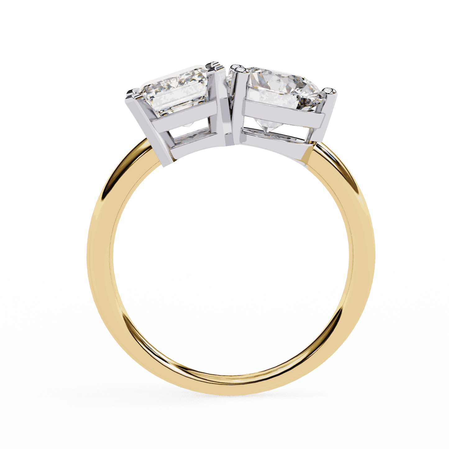 Emerald and Round Cut Lab Grown Diamond Toi et Moi Engagement Ring with Two Stone Pairing