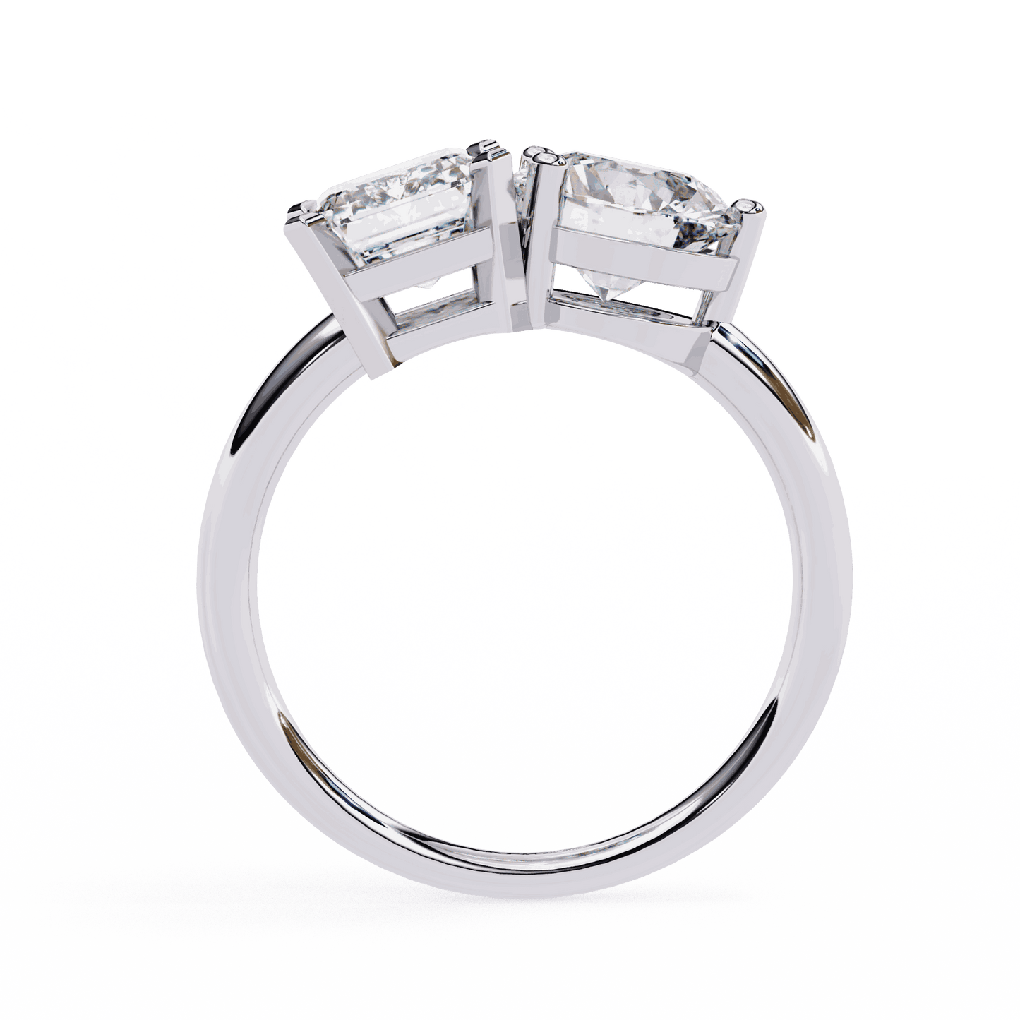 Emerald and Round Cut Lab Grown Diamond Toi et Moi Engagement Ring with Two Stone Pairing
