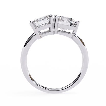 Emerald and Round Cut Lab Grown Diamond Toi et Moi Engagement Ring with Two Stone Pairing