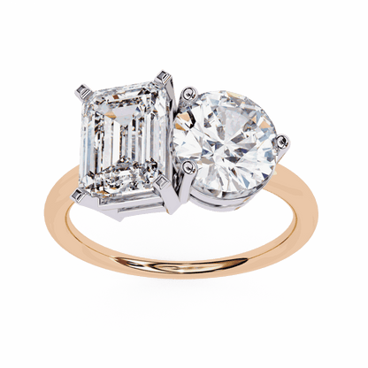Emerald and Round Cut Lab Grown Diamond Toi et Moi Engagement Ring with Two Stone Pairing