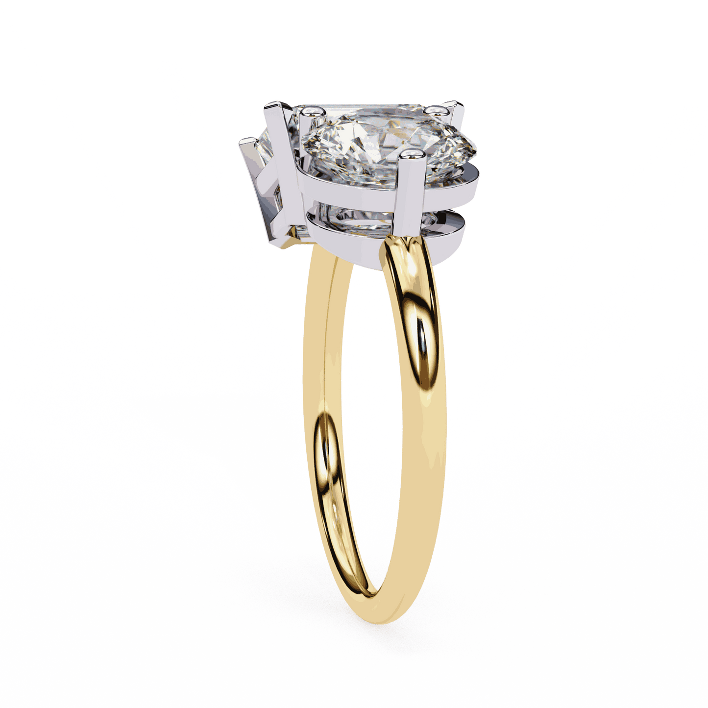Emerald and Round Cut Lab Grown Diamond Toi et Moi Engagement Ring with Two Stone Pairing
