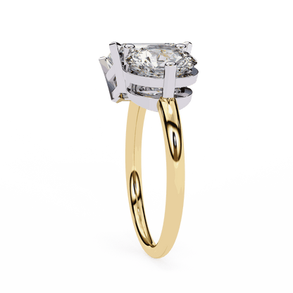 Emerald and Round Cut Lab Grown Diamond Toi et Moi Engagement Ring with Two Stone Pairing