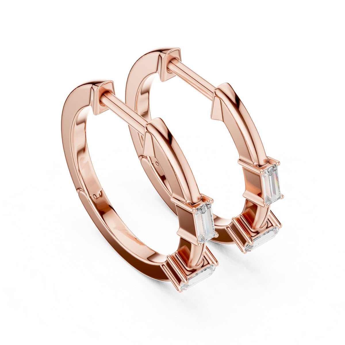 Emerald Hoop Lab Grown Diamond Earrings