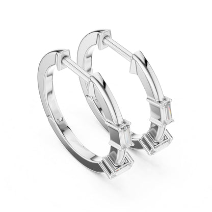 Emerald Hoop Lab Grown Diamond Earrings