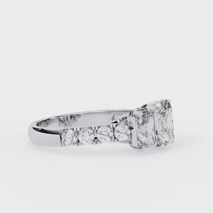 Radiant Cut Lab Grown Diamond Three Stone Ring with Accented Band