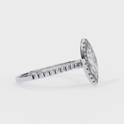 Marquise Cut Lab Grown Diamond Halo Engagement Ring with Pavé Band