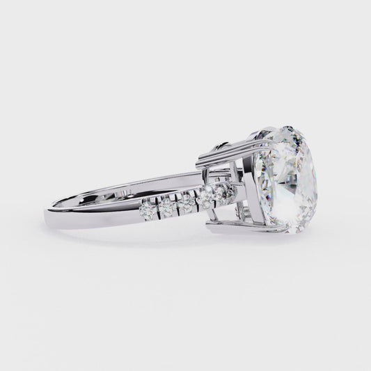Cushion Cut Lab Grown Diamond Engagement Ring with Pavé Band