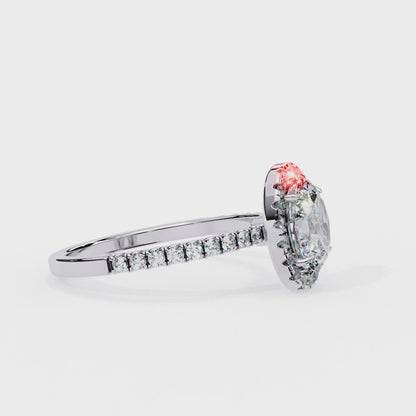Oval Cut Lab Grown Diamond Halo Engagement Ring with Pavé Band