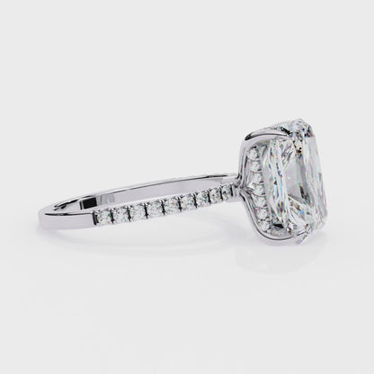 Radiant Cut Lab Grown Diamond Hidden Halo Ring with Pavé Band